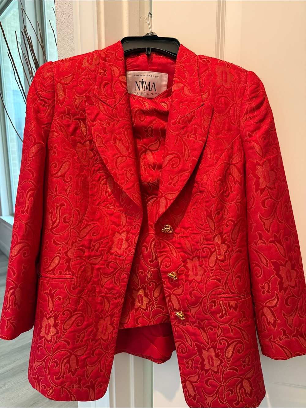 Red Floral Jacquard Women's Blazer